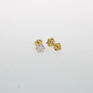 Yellow Silver 6mm Moissanite Stud Earrings - Simple Design Sparkling Gemstone Jewelry