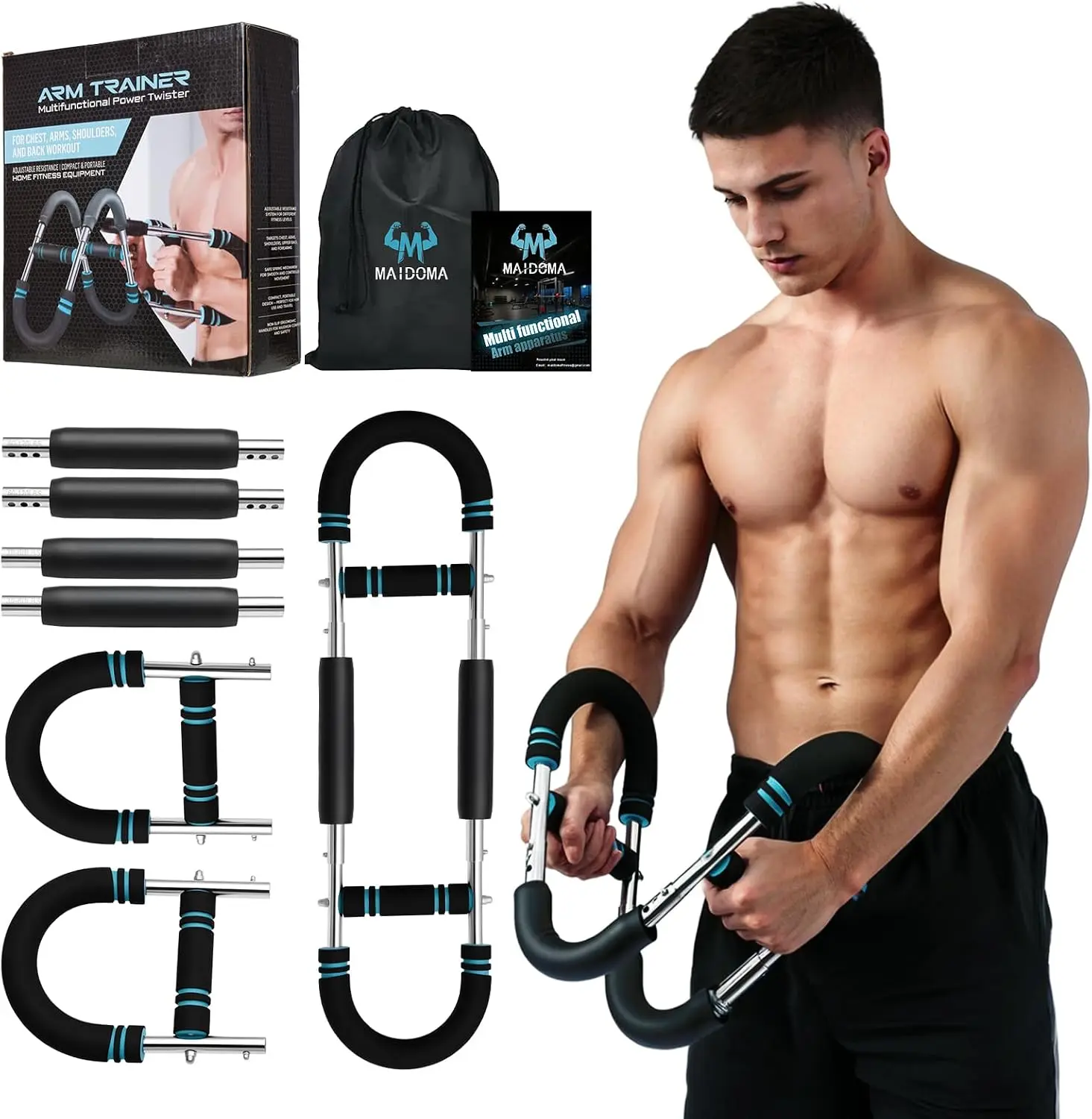 Twister Arm Trainer with 4-Spring Chest Expander, 30-120lb Adjustable 6 Resistance Levels, Portable Upper Body Muscle Enhancing Fitness Equipment for Men & Women