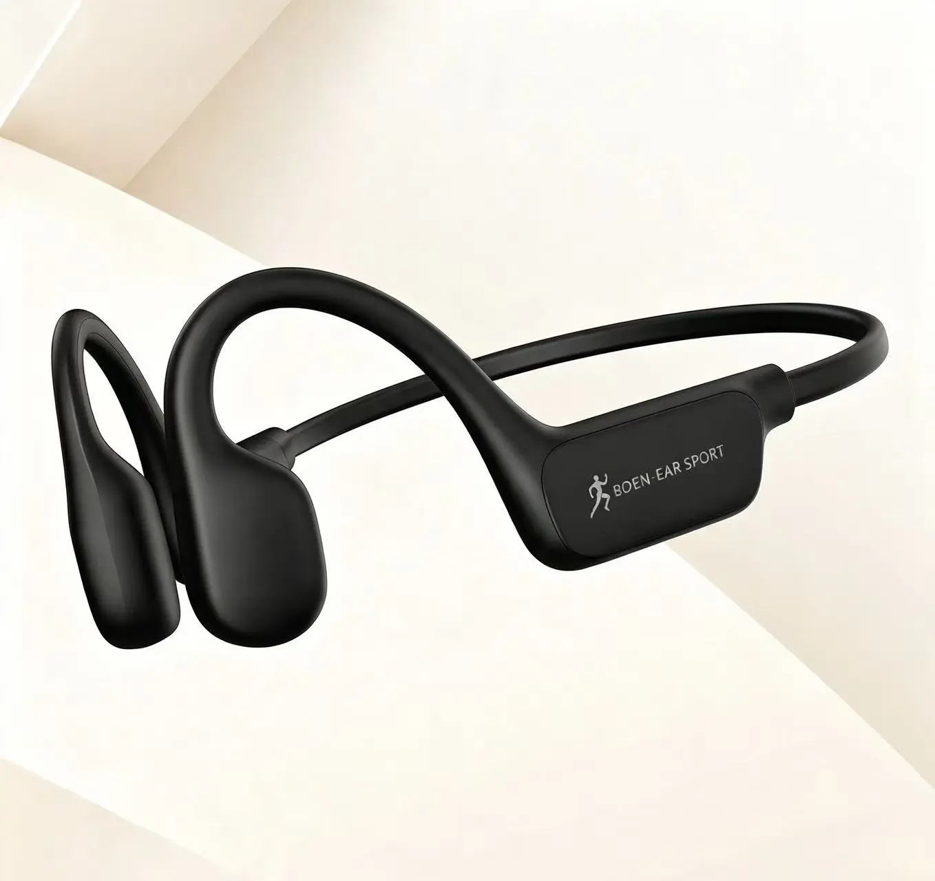 Matte Black Bone Conduction Open-Ear Bluetooth Sport Headphones - Sweat Resistant Wireless Device with Bone Conductor, Built-In Microphone, Type-C Jack, Safe and Comfortable Listening for Outdoor Running, Pressure-Free Long-Term Wear, Ear Health Support,