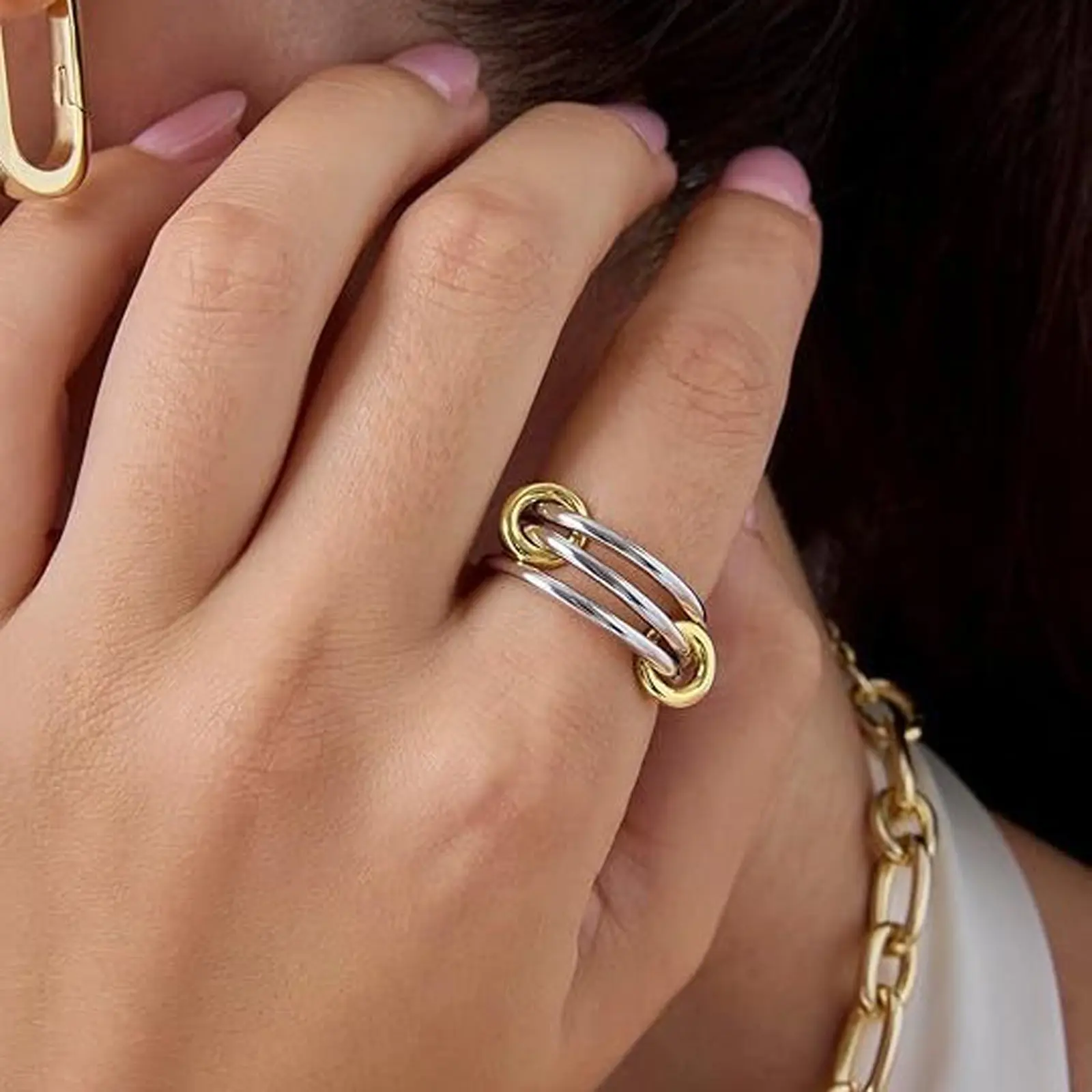 Stainless Steel Rings Interlocking Rings Women's Interlocking Stacking Rings Mixed Multi-Ring Two-Color Stacking Rings Gift