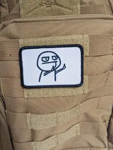 Double middle finger guy meme  white background 2"x3" morale patch with hook and loop backing