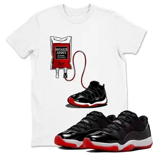 11 Low Bred Graphic Tee, Sneaker Therapy T-shirt Match 11s Low Bred Black White Red Sneaker