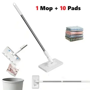 Durable Hands-Free Disposable Floor Mop with Clamp, 10s Quick Install Extendable Handle, Dry-Wet Use Dust Mop for Hardwood, Tile Floors (Mother’s Day Pick)