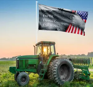 Vintage Faith Family Farming American Flag, Patriotic Independence Day Yard Banner Decor