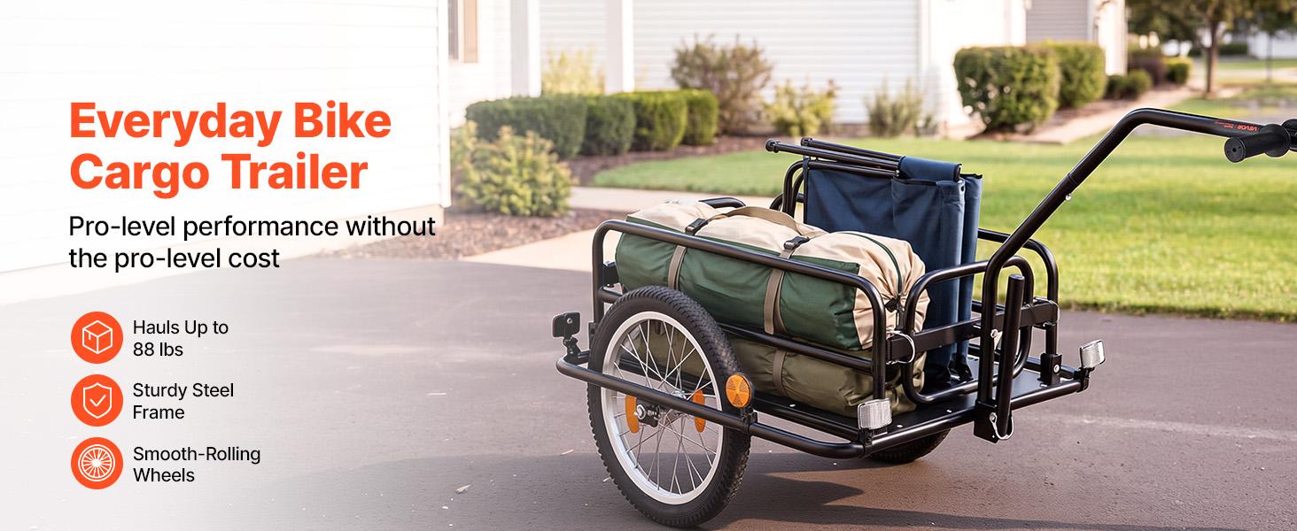 VEVOR Bike Cargo Trailer 88 lbs Load 2-in-1 Pushcart Folding Bicycle Wagon, Heavy-Duty Cart with 16-Inch Wheels, Reflectors, Carbon Steel Frame, Foldable Compact Storage, Fits 22-28 in Bike Wheels VEVOR Bike Cargo Trailer 88 lbs Load 2-in-1 Pushcart Folding Bicycle Wagon, Heavy-Duty Cart with 16-Inch Wheels, Reflectors, Carbon Steel Frame, Foldable Compact Storage, Fits 22-28 in Bike Wheels