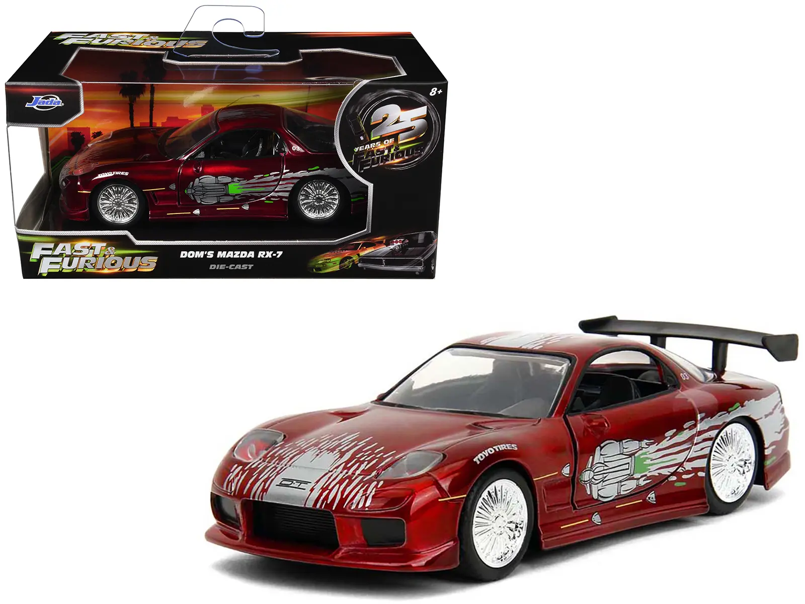 Dom's Mazda RX-7 Candy Red with Graphics "25 Years of Fast & Furious" 1/32 Diecast Model Car by Jada