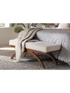 Wholesale Interiors 193271394289 Baxton Studio Orella Japandi Cream Boucle Fabric & Walnut Brown Finished Wood Bench