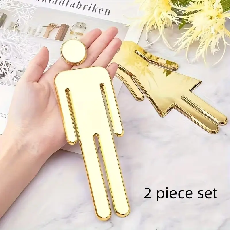 2 Piece Bathroom Gender Signs, Self-Adhesive Stickers, 1mm Thick, Silver Color, Office Business Decor, Toilet Door Labels, Restroom Signs For Business, Signage