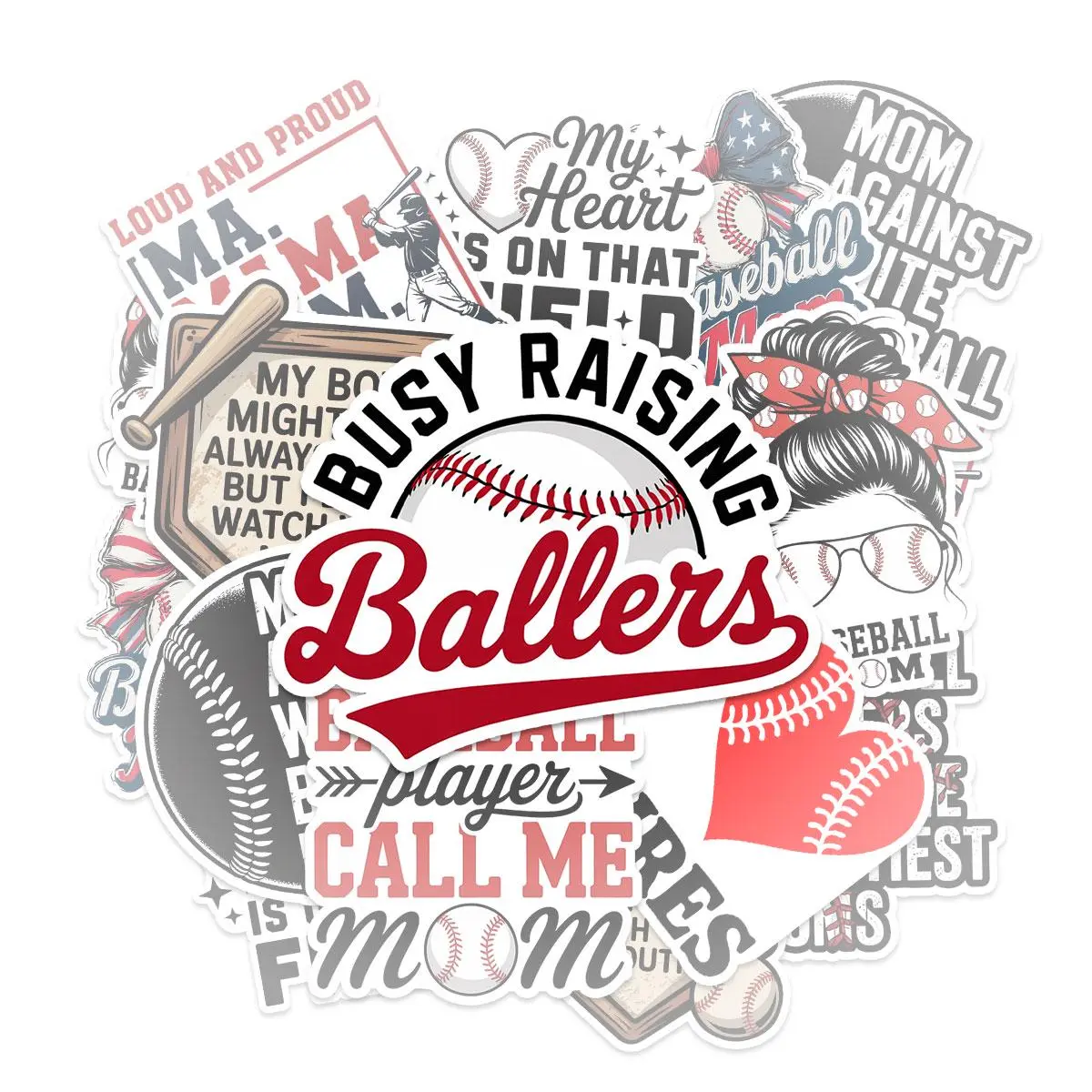 10 Pcs Baseball Mom Stickers | Fun Baseball Decal Pack of 10 | Proud Mom Quotes, Baseball Support