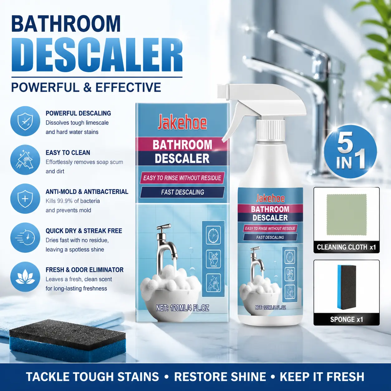 Bathroom descaler foam cleaner, Multi-Functional stain remover for home bathroom, Bathtub cleaner, Stubborn stains cleaner, Durable cleaning spray for family use