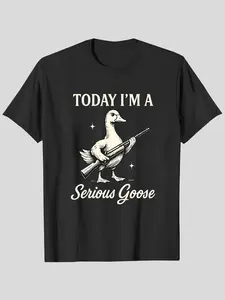 Graphic Fitted Tee With Serious Goose Print, Merging Quirky Animal Art And Funny Slogan, A Standout Casual Wear Unisex T-Shirt For Men And Women