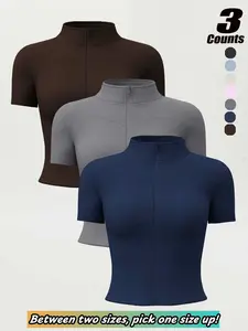 Women's Spring Summer Zipper Short Sleeve Jacket, Gym Jacket, High Stretch Quick Dry Yoga Top, Stand Collar Running Sports Outerwear, Workout Clothes Women, Sport Activewear