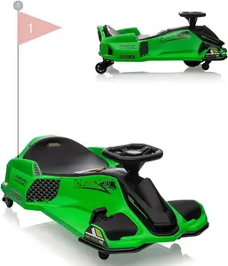 12V Ride on Drift Car,Kids Electric Drifting Go-Kart High/Low Variable Speed with 5 Wheels,Built-in Music,Front+Tail LED Light,Low-Power Alarm(Green)