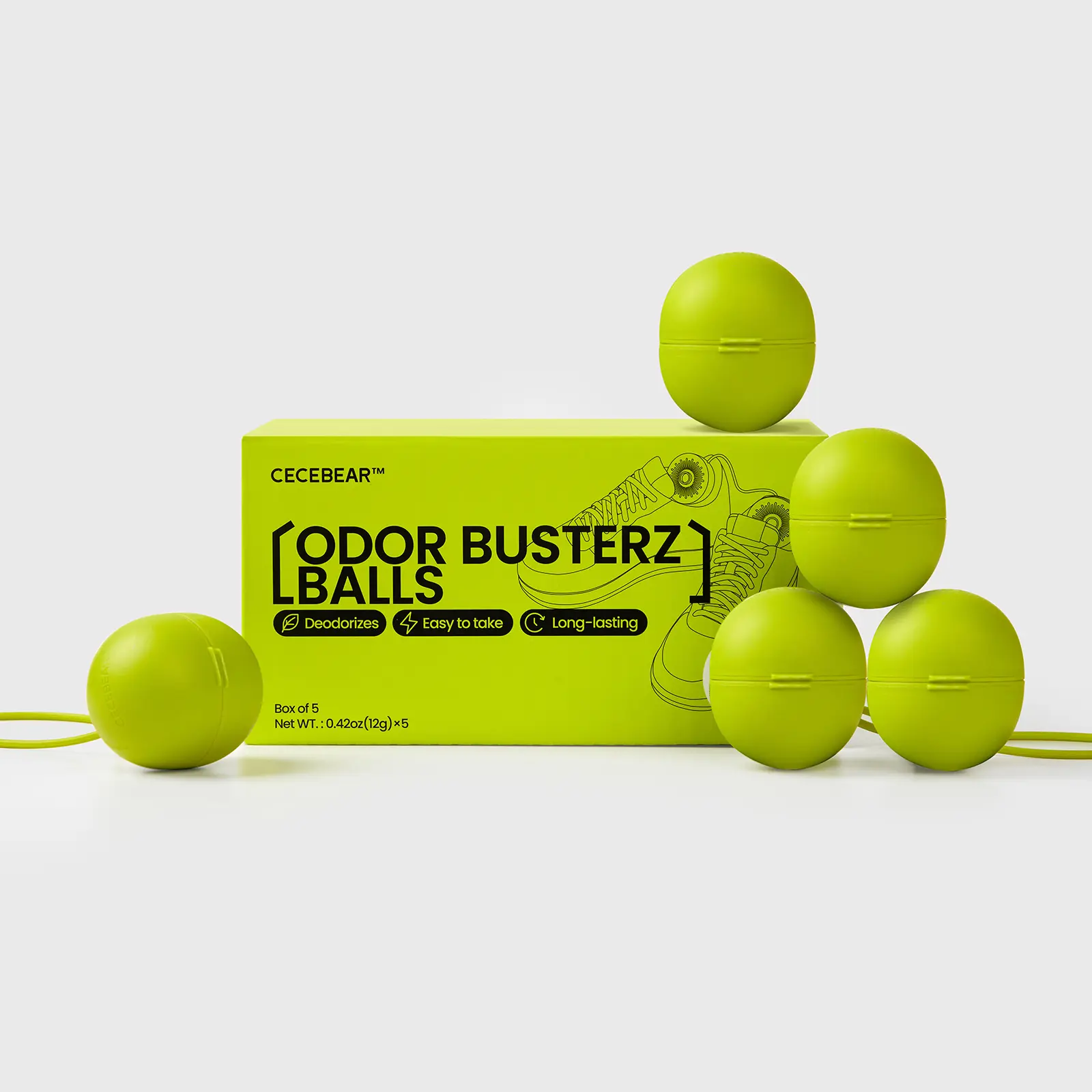 CECEBEAR EVA Odor Busterz Deodorant Balls - Eucalyptus & Mint Scent, Small Compact, 45+ Days Long-Lasting, Hang-or-Hide for Lockers & Indoor Areas, Deodorize & Odour Control Air Refresher, 5 Pairs Pack