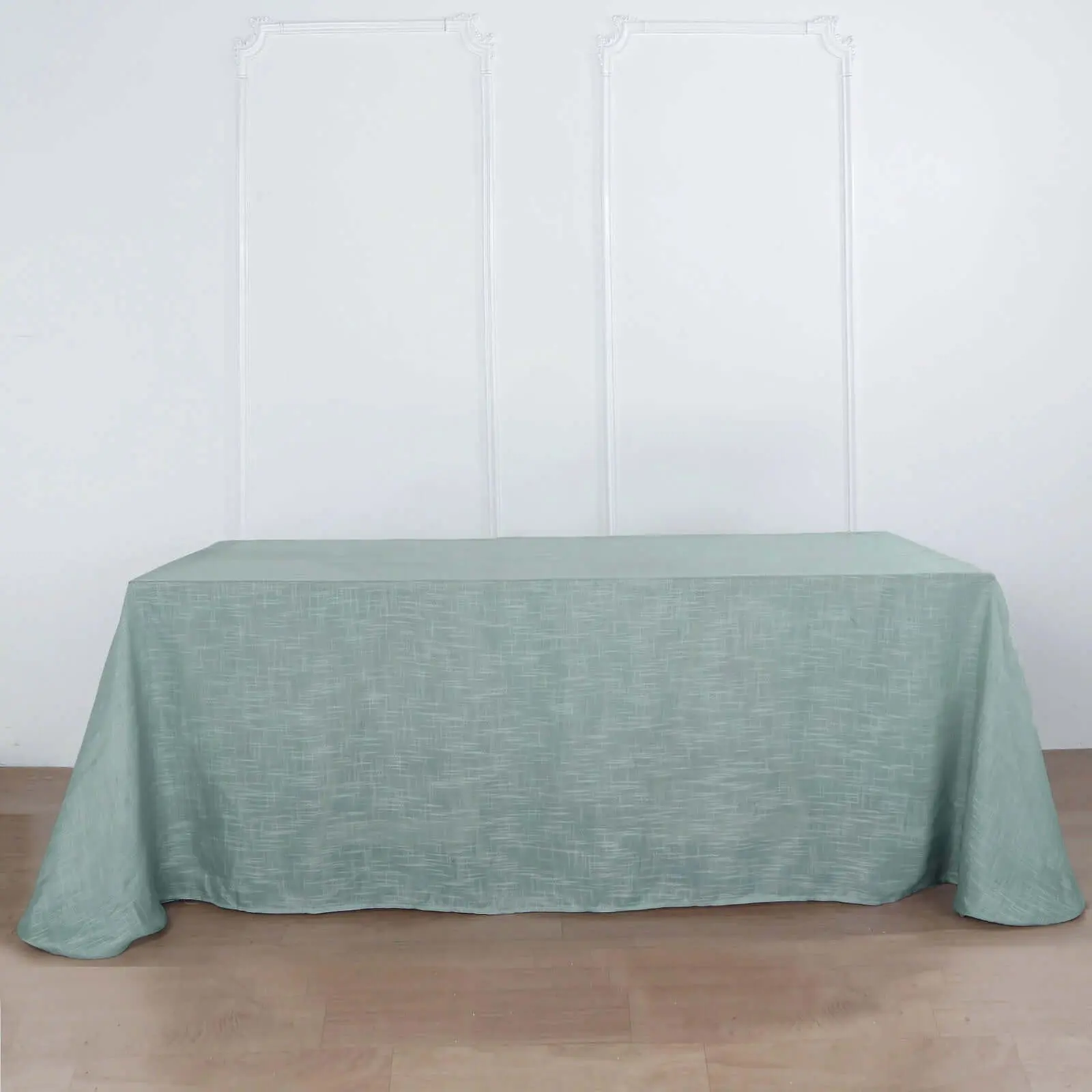 Dusty Blue Faux Linen Rectangle Tablecloth - 90"x132" Slubby Textured, Wrinkle Resistant, Seamless Large Outdoor Tablecloth for Weddings, Outdoor Picnic Table, Large Outdoor Tablecloths