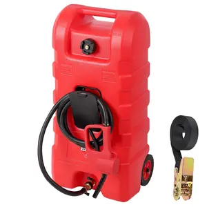15-Gallon Portable Fuel Caddy with Manual Pump - Heavy-Duty Wheels & 10Ft Hose for Gasoline/Diesel - Lockable Storage for Tractors, Boats, Mowers,Red