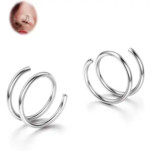2-8Pcs Softened 316L Stainless Steel Double Hoop Nose Ring for Single Piercing 22G 20G 18G Bendable Twist Spiral Nose Rings Hoops for Women 8mm 10 mm