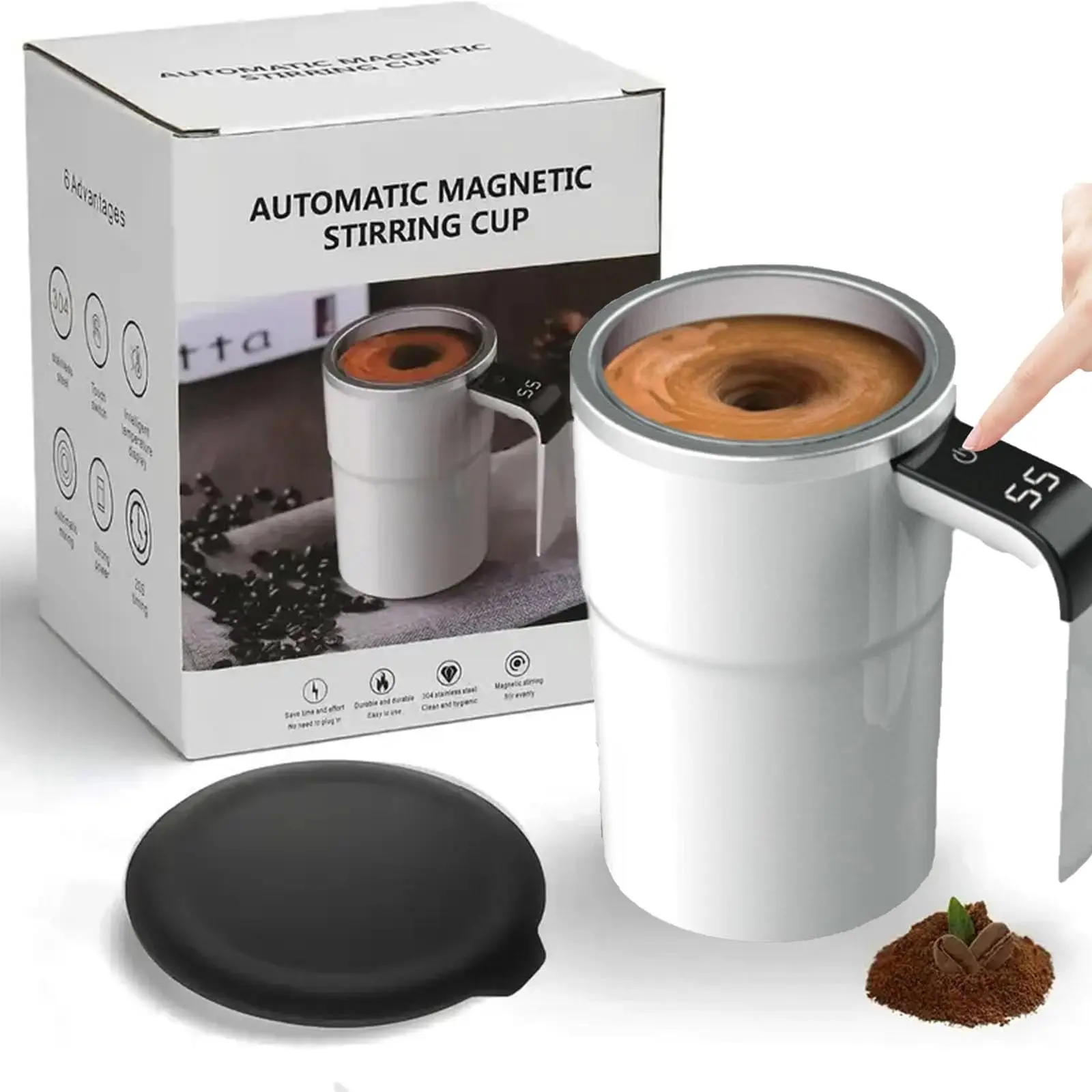 2026 Upgraded Rechargeable Automatic Mixing Mug, Stainless Steel Double Insulated Smart Coffee Cup with Constant Temperature, Self-Stirring Travel Mug for Office Workers, Coffee & Milk Tea