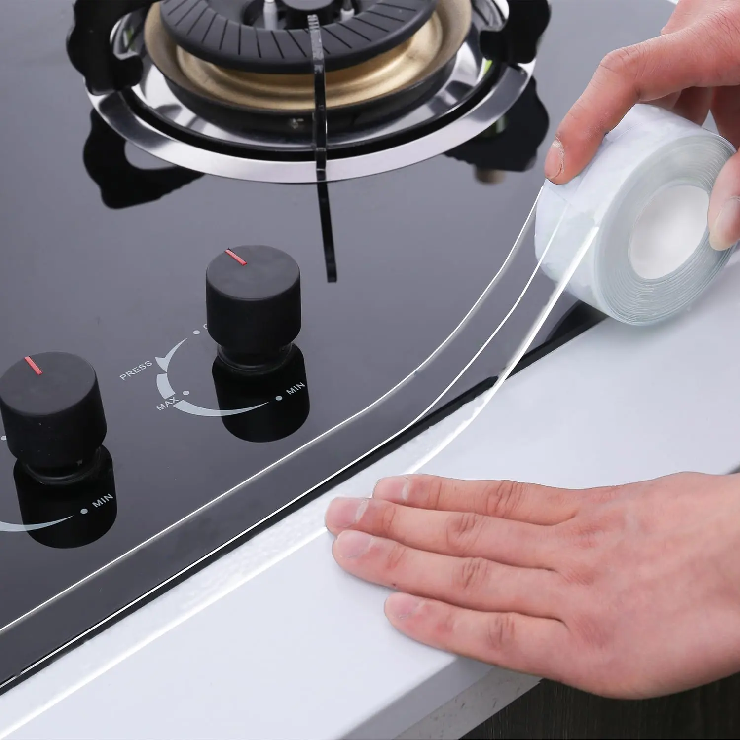 Self-Adhesive Clear Caulk Tape - Waterproof Kitchen & Bathroom Sealing Strip (1.5" x 10.5 Ft)