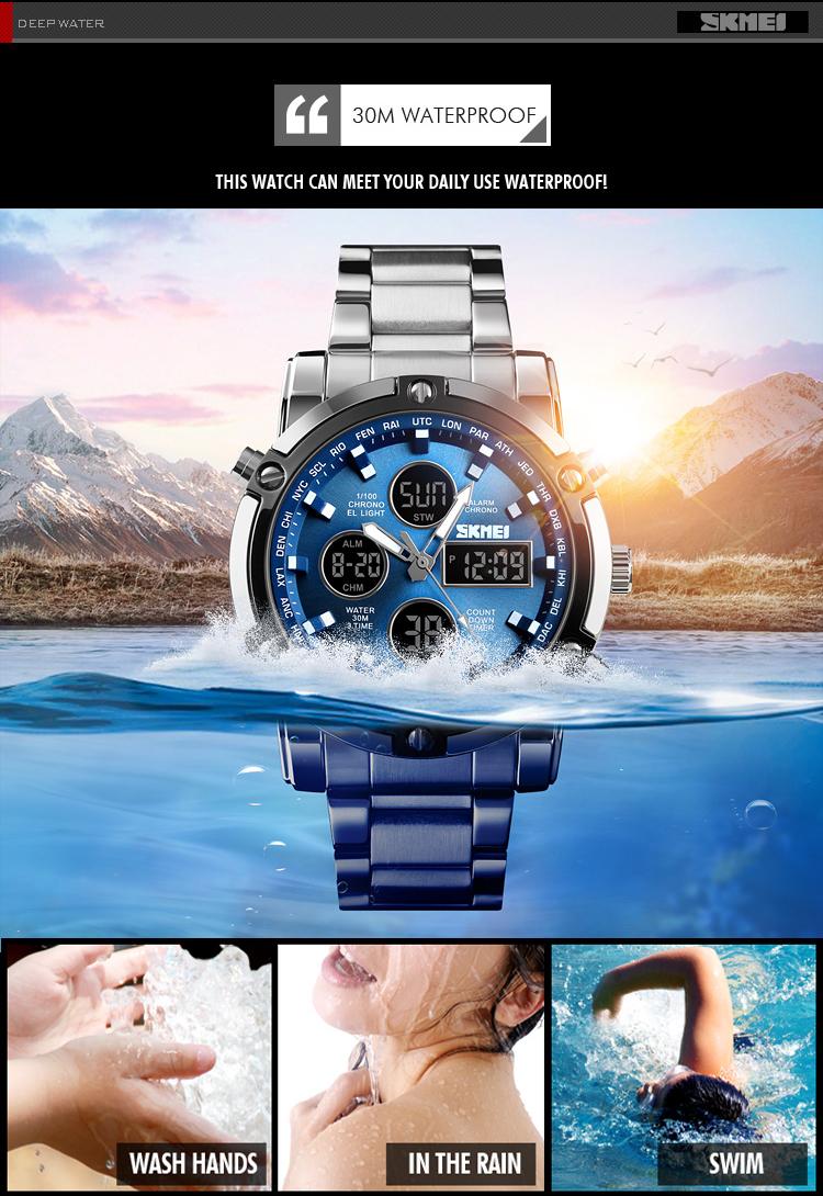 SKMEI Men's Fashion Multi-Functional Sports Wristwatch - 48mm Round Face Metal Case, 30M Waterproof Wrist Watch, Stainless Steel Strap, 3 Time Zones, Night Light, Dual Time Display, Timer, Calendar, Alarm, Men's Accessories, Guys Gifts SKMEI Men's Fashion Multi-Functional Sports Wristwatch - 48mm Round Face Metal Case, 30M Waterproof Wrist Watch, Stainless Steel Strap, 3 Time Zones, Night Light, Dual Time Display, Timer, Calendar, Alarm, Men's Accessories, Guys Gifts