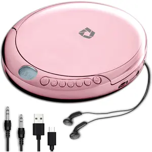 CD Player Portable with 60 Second Anti Skip, Stereo Earbuds, Includes Aux in Cable and AC USB Power Cable for use at Home or in Car.Pink