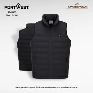 Portwest S558 Men's Plain Casual Heated Gilet - Menswear, Adjustable Drawstring, Medium Length, Padded Vest with 3 Heated Panels, Polyester Shell
