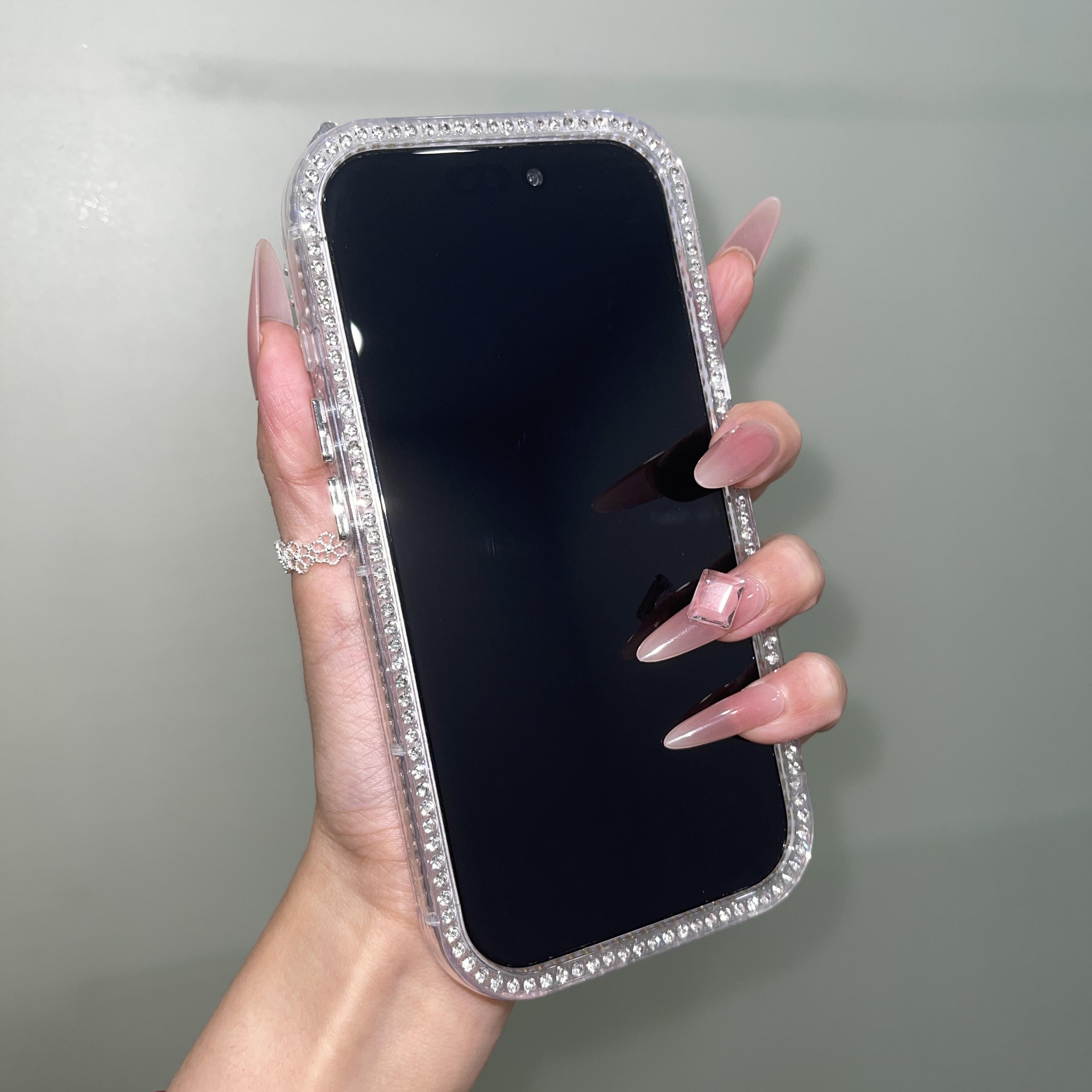 DIY Glitter Clear Phone Case with Pearl & Rhinestone Bow Charms, Bling Cat Ear Diamond Frame Customizable Protective Cover for IP 17 Pro max, 16plus, 15, 14, 13 junk