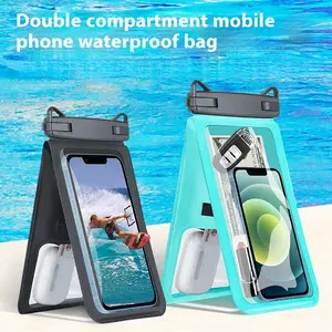 Large Dual Pocket Waterproof Phone Pouch - Clear PVC Touchscreen Dry Bag with Strap for Beach Cruise & Swimming