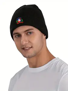 Dominican Republic Flag Embroidered Winter Beanie Hat Cold Weather Outdoor Sports Knit Cap for Adults Perfect Christmas Holiday Gift for Travelers Enthusiasts and Winter Apparel Lovers Seeking Warm Headwear for Everyday Use and Festive Celebrations