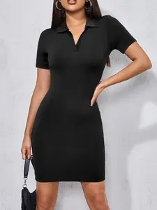 Women's Colorblock Slim Fit Basic Short Sleeve Dress, Office Commute & Date, Street Style, Casual, Spring & Fall Fashion