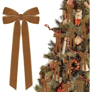 12 count   Ribbon Bows Christmas Tree Decorations,5in x 10in Brown Xmas Ornaments for Tree  Party Front Door Wreath Holiday Decor