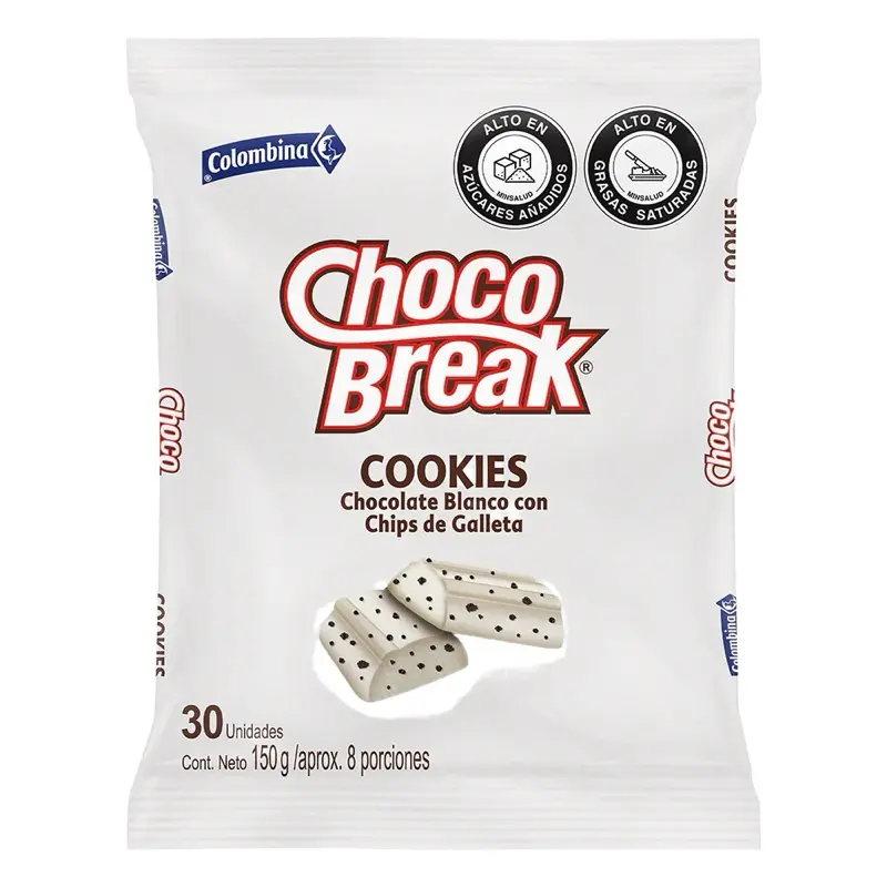 Colombina Chocobreak Cookies - 30 Pieces Cont. Neto 150g - White Chocolate with Cookie Pieces Colombina Chocobreak Cookies - 30 Pieces Cont. Neto 150g - White Chocolate with Cookie Pieces