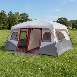 10 Person Family Camping Tent, Large 2 Room Cabin Tent with Removable Divider, Waterproof Windproof Outdoor Shelter for Group Hiking, High 78.7" Center Height, Carry Bag Included