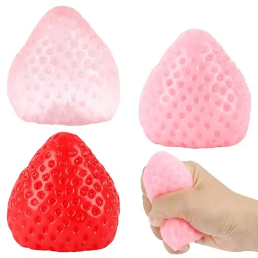 3Pcs Big Strawberry Squishies Fidget Toy Stress Balls for Adults Sensory Fidget Toys for Anxious Stress Relief Fruit Squishies NONE