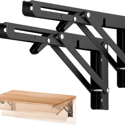 2 Pack 10 Inch Folding Shelf Brackets - Heavy Duty Shelf Brackets Matte Black 10 Inch Collapsible Shelf Brackets