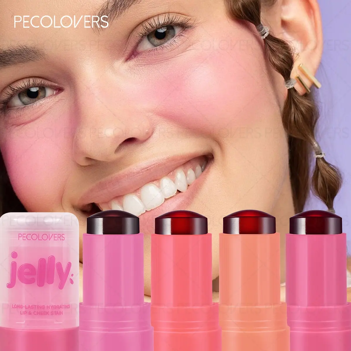 1PC 3-in-1 Lip Cheek Tint Jelly Blusher Stick Monochrome Moisturizing Long Waterproof Lasting Matte Facial Cheek Contour Blush Beauty Cosmetics Beauty Makeup