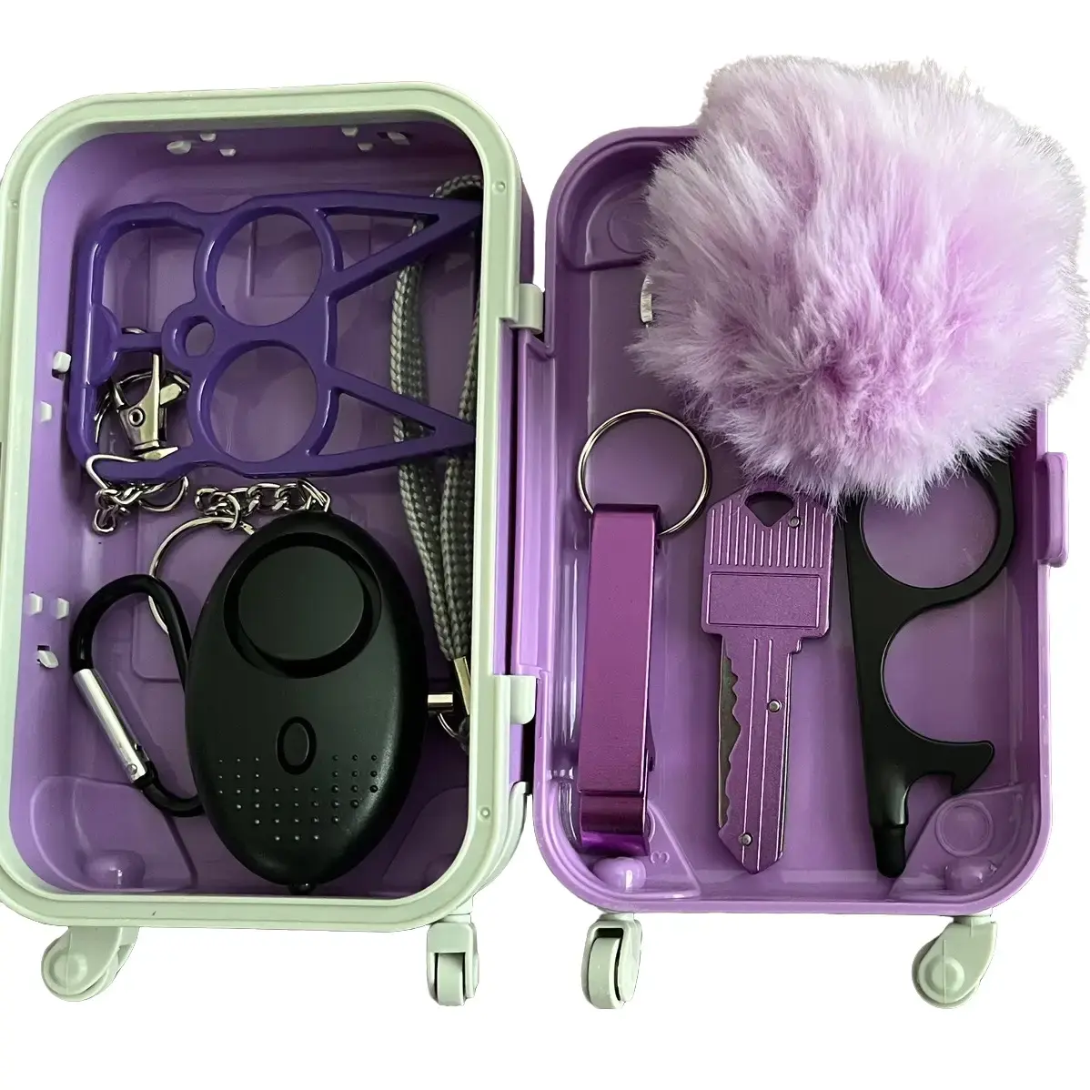 Mini Keychain and Suitcase Rectangular Yellow Travel Accessory with Keyring and Pom Pom
