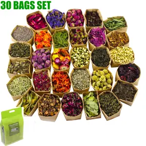 30 Packs Set Dried Flowers,Dried Plants For DIY Aromatherapy Candle Making,Soap Making,Jewelry Making,DIY Handicrafts,Christmas gifts,Mother's Day decorations,Halloween decorations,Forget-me-nots, Jasmine Flowers, Lavender,Chrysanthemums,Roses, Lily,Peony