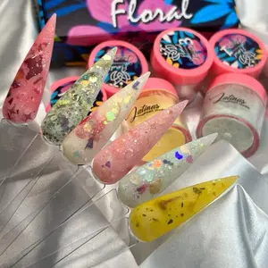 Latinas Nail Studio Powder Floral Collection with  (6pz)Florar it has dry flowers inside and glitter decorations.- nail polish dry Flowers