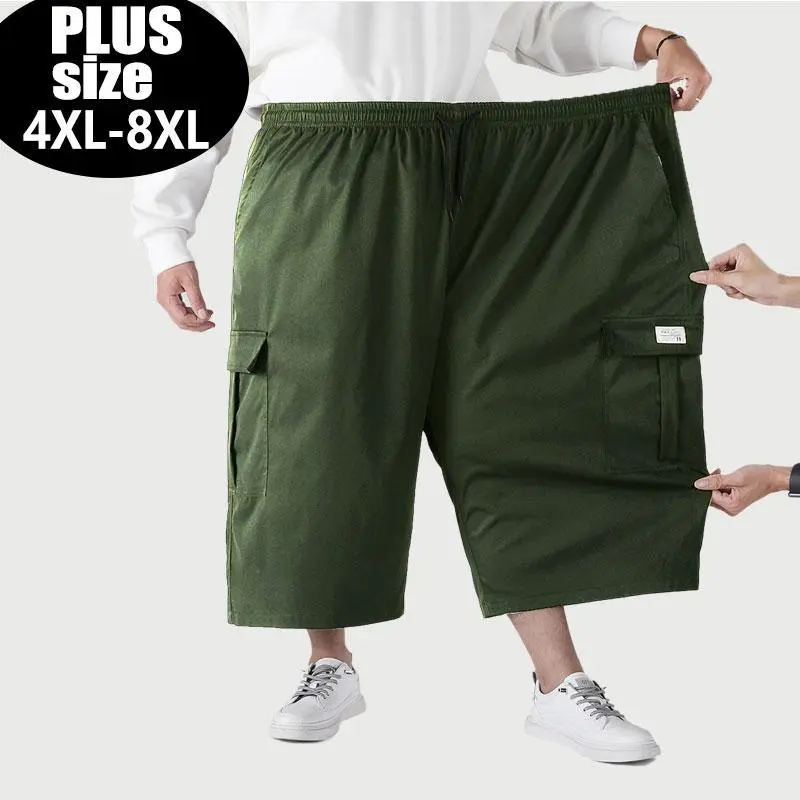 Men’s Wide-Leg Solid Color Cargo Shorts 4XLor8XL Trendy, Versatile, Ultra-Loose Men’s Athletic Shorts  Suitable for All Seasons — Side Pockets Design — Ideal for Everyday Casual Wear and Outdoor Sports