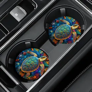2pcs Vibrant Sea Turtle & Starfish EVA Coasters - 2.75" Round for Car Cup Holders & Dining Table, Perfect Gift for Animal Enthusiasts