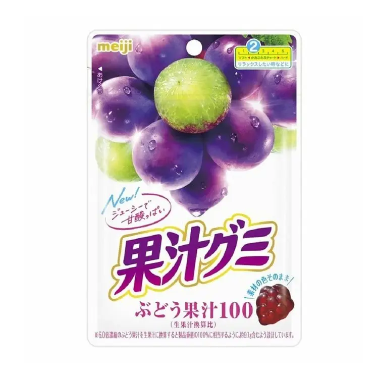 MEIJI Chewy Fruit Gummy Kajyu Grape Snack - Chewing & Bubble Gum, Ambient Treat for Children & All Ages, 54g