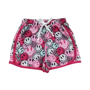 SS0100-Summer Must-Have! Pink Shorts with Adorable Smile Prints - Elevate Your Street Style Game Little Girls Shorts