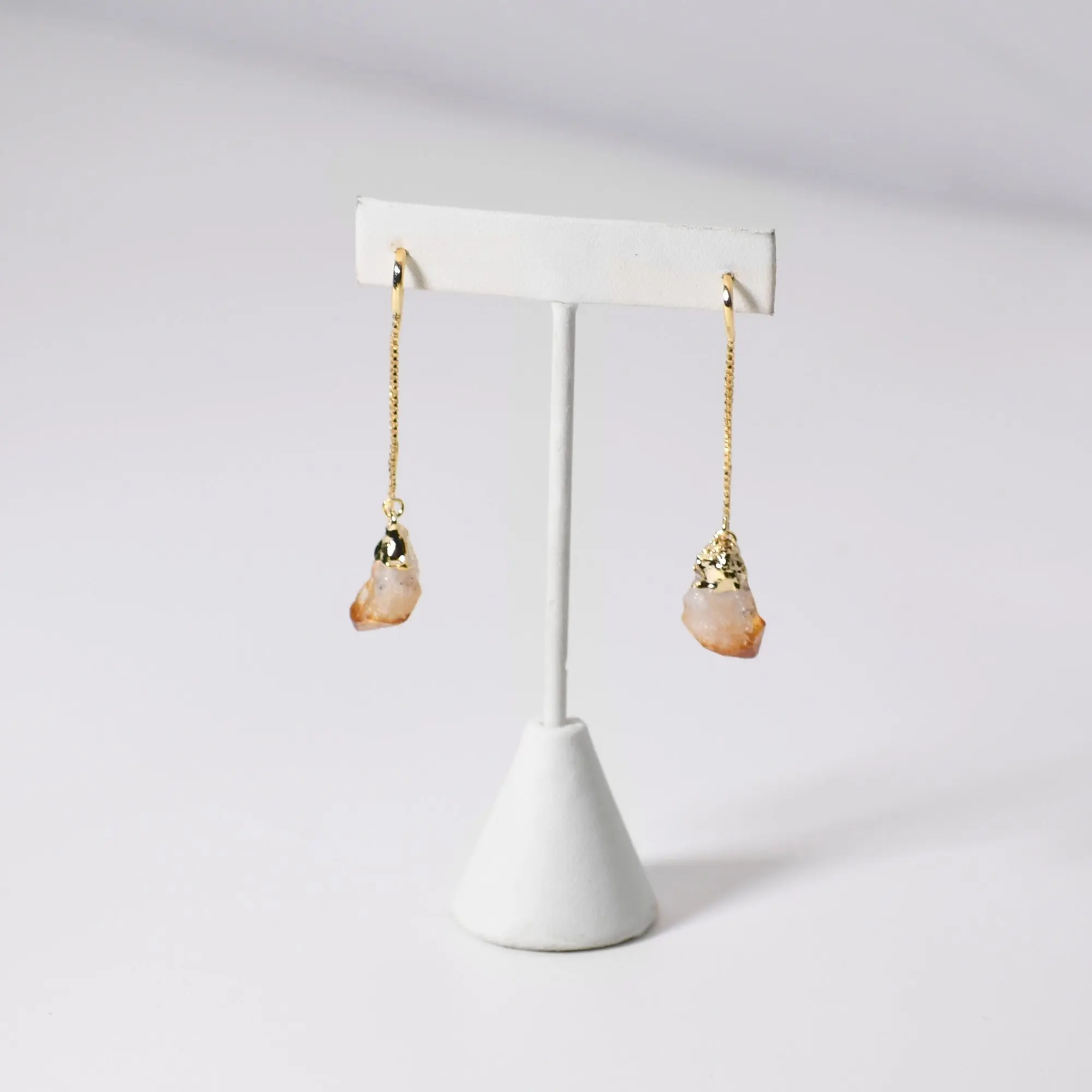 Long Citrine Point Earrings