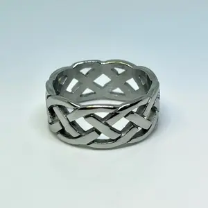 Stainless Steel Celtic Weave Ring – Silver-Tone Wide Band Ring