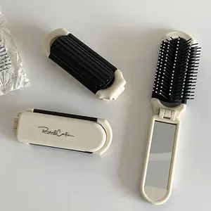 Foldable Silver Color Comb with Mirror, Portable Compact Hair Brush, Mini Comb, Durable Hairdressing Comb, Perfect Christmas Gift, Durable Abs Handle