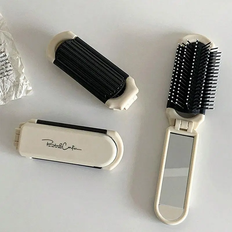 Foldable Silver Color Comb with Mirror, Portable Compact Hair Brush, Mini Comb, Durable Hairdressing Comb, Perfect Christmas Gift, Durable Abs Handle, Hair Tools