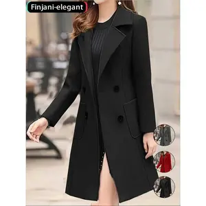 Women's Fall & Winter Mid-Length Coat Jacket, Casual Plain Fitted Design, Perfect for Daily Wear, Stylish Outerwear for Women