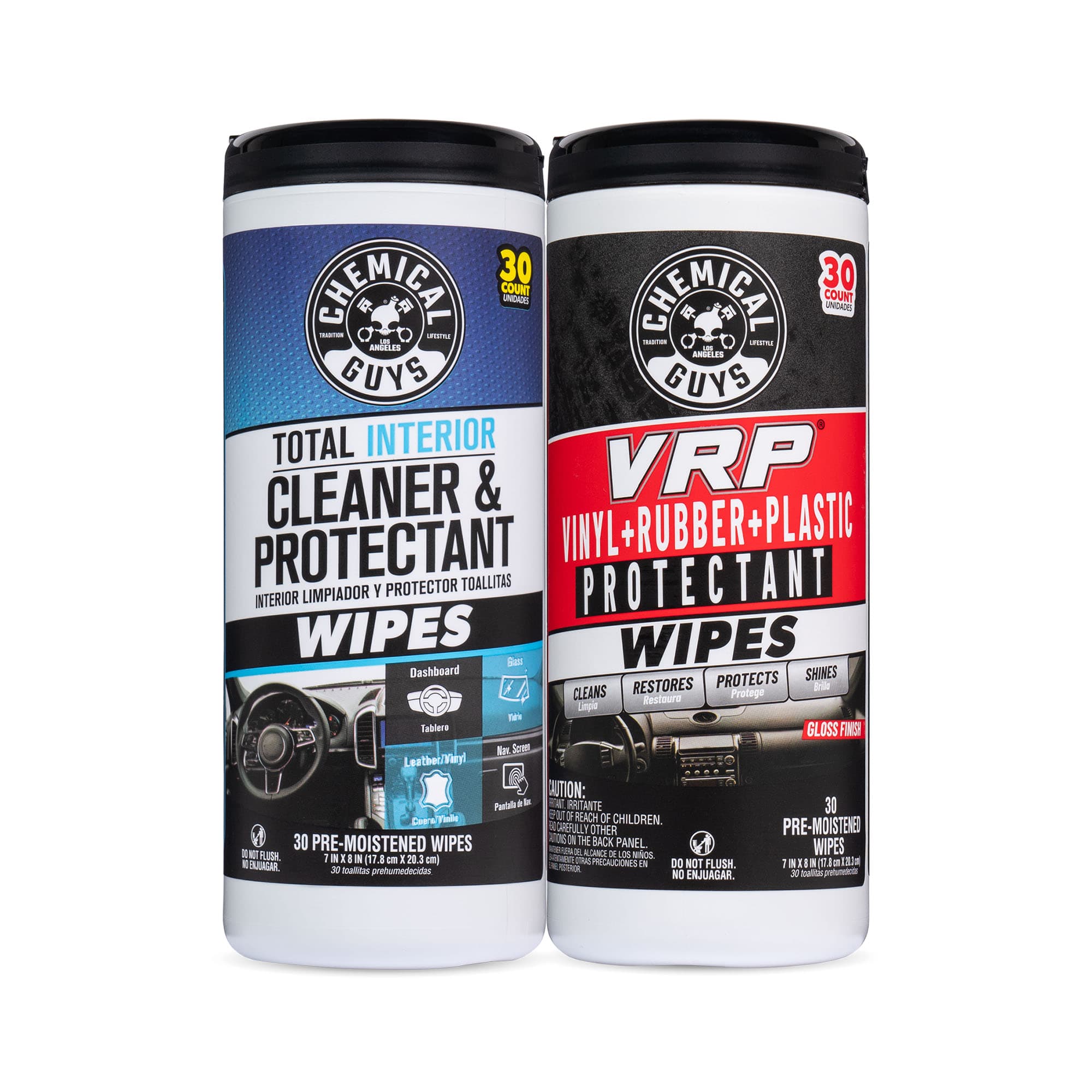 CHEMICAL GUYS Total Interior and VRP Wipes Bundle – Dual Canister Set with Total Interior Cleaner Wipes for Dashboards, Screens & Seats, Plus VRP Protectant Wipes for Vinyl, Rubber & Plastic, Cleans, Shines & Protects All Interior Surfaces On-the-Go