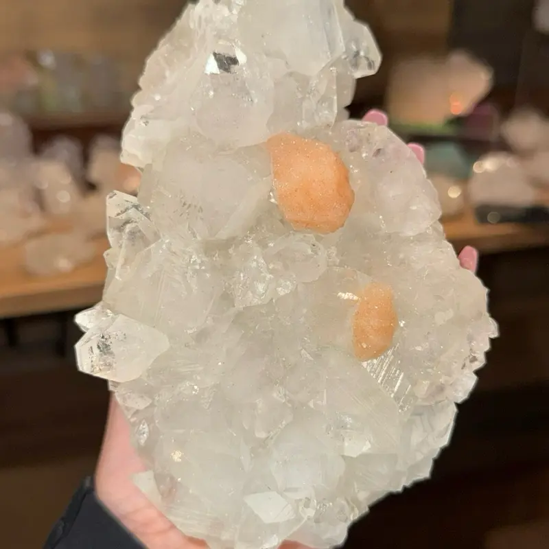 Sugar druzy covered Peach Stilbite over Apophyllite